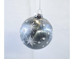 ZoeZo Design - 12 stuks - kerstbal - grijs - groen - zilver - glitter - Ø 8 cm - (4 doosjes á 3 stuks) - met lint