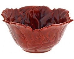ZoeZo Design - Aardewerk - schaal - serveerschaal - salade schaal - in rood bladmotief - H 11 cm x Ø 23 cm - design schaal - groenteschaal
