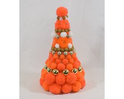 ZoeZo Design - kerstboom - alternatieve kerstboom - kleine kerstboom - kerstversiering - kerstdecoratie - oranje - goud - Hoogte 28 cm - Ø 20 cm - kunststof - wol -
