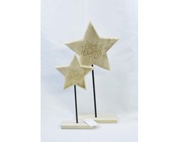 ZoeZo Design - Kerstdecoratie - 4 stuks - kerstster - kerst - met tekst - Merry Christmas - set van 4 - hout