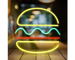 ZoeZo Design - Neon LED lamp Hamburger - Burger - Geel - Rood - Groen - Decoratie - USB - Sfeerverlichting - Wandlamp - Neon Verlichting