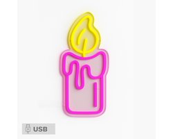 ZoeZo Design - Neon LED Lamp Kaars - Roze - Geel - USB - Wandlamp - Candle - Wand Decoratie - Sfeerlamp - Sfeerverlichting