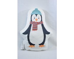 ZoeZo Design - sierkussen - zacht kussen - fluweel - pinguin - winter - kerst - met gekleurde LED verlichting L50 x Br35 x 10 cm