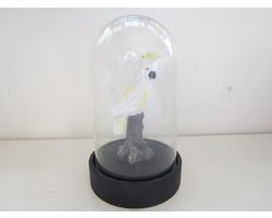 ZoeZo Design - stolp - glas - Kaketoe - papegaai - wit - zwart - H 20 cm - Ø 11 cm
