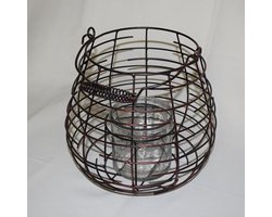 ZoeZo Design - Windlicht - kaarsenhouder - kandelaar zwart/rood - staal - 22 Ø 22 cm - soer -robuust - sober - industrieel
