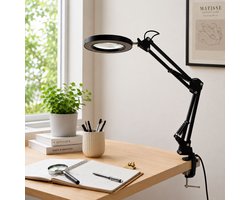 ZoeZo Loeplamp met LED Verlichting - Looplamp - Vergrootglas met Flexibele Arm en Tafelklem - Voor Lezen en Precisiewerk - Incl. Adapter en Standaard - Zwart