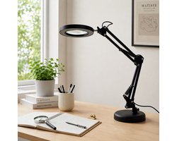 ZoeZo Loeplamp met LED verlichting - Looplamp - Vergrootglas met Standaard, Tafelklem en adapter - Voor Lezen en Precisiewerk - Verstelbare Arm - Zwart