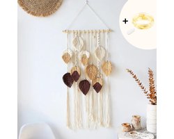 ZoeZo - Macramé wandhanger met verlichting - Veren - Bruin - Beige - Macramé dromenvanger - Wanddecoratie - Wandkleed - Home decoratie - Muurdecoratie