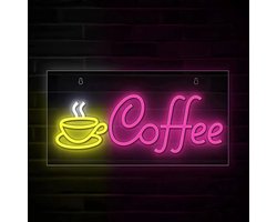 ZoeZo Neon LED lamp Coffee - Wandlamp - Neon verlichting - Sfeerlamp - Sfeerverlichting - USB - RGeel/ Roze