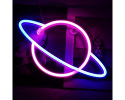 ZoeZo Neon LED lamp Planeet - Wandlamp - Neon verlichting - Sfeerlamp - Sfeerverlichting - USB - Roze/ Blauw