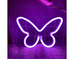 Zoezo Neon Wandlamp Vlinder - LED - Neon verlichting - Sfeerverlichting - LED lamp - Neonlicht - Paars