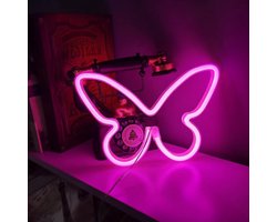 ZoeZo Neon Wandlamp Vlinder - LED - Neon verlichting - Sfeerverlichting - LED lamp - Neonlicht - Roze