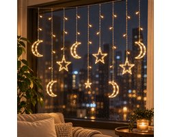 ZoeZo Sterren Maan LED Lichtgordijn 2,5 m - Lichtslinger - Sfeerverlichting - Kinderkamer - Kerstverlichting - Voor Binnen - Warm Wit