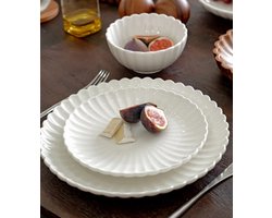 Zoha Lotus Serviesset – 24-delig – Hoogwaardig Porselein – Elegant G golvend Design – Vaatwasser & Magnetronbestendig