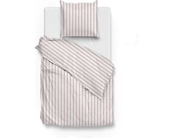 Zohome Dekbedovertrek Banda-di-Lino - Bedlinnen met Strepen - 140x220 - Beige - Dekbedhoes van 100% Katoen