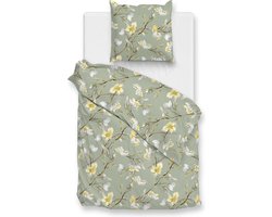 Zohome Dekbedovertrek Denise - Bedlinnen met Bloemen print - 140x220 - Groen - Dekbedhoes van 100% Katoen-Satijn
