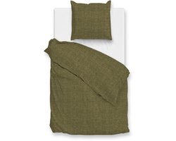 Zohome Dekbedovertrek Flanella di Lino - Olijfgroen - Eenpersoons - Dekbedhoes van 100% Katoen-Flanel - Uni - 140x220 + 1 sloop 60/70 cm