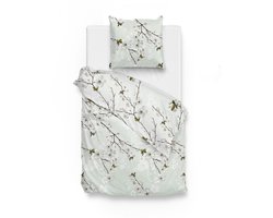 Zohome Dekbedovertrek Henda - Bedlinnen met Takken print - 140x220 - Groen - Dekbedhoes van 100% Katoen-Flanel