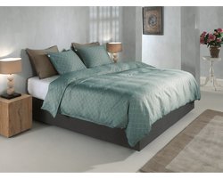 Zohome Dekbedovertrek Linea di Satinado - Groen - Lits-jumeaux - Dekbedhoes van 100% Katoen-Satijn - Ruiten - 260x220 + 2 slopen 60/70 cm