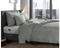 Zohome Dekbedovertrek Lino - Army Green - Dekbedovertrek 200x200/220cm - 100% Katoen - Linnen Look - Tweepersoons