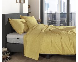 Zohome Dekbedovertrek Lino - Aspen Yellow - Dekbedovertrek 240x200/220cm - 100% Katoen - Linnen Look - Lits Jumeaux