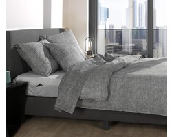 Zohome Dekbedovertrek Lino - Dark Grey - Dekbedovertrek 240x200/220cm - 100% Katoen - Linnen Look - Lits Jumeaux