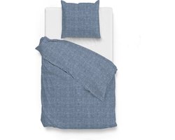 Zohome Dekbedovertrek Lino - Effen Bedlinnen - 140x220 - Blauw - Dekbedhoes van 100% Katoen