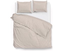 Zohome Dekbedovertrek Lino - Effen Bedlinnen - 200x220 - Beige - Dekbedhoes van 100% Katoen