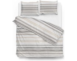 Zohome Dekbedovertrek Paolina - Bedlinnen met Strepen print - 240x220 - Taupe - Dekbedhoes van 100% Katoen