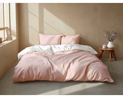 Zohome Dekbedovertrek Punta Di Cotone - Roze - Lits-jumeaux - Dekbedhoes van 100% Katoen - Punten - 240x220 + 2 slopen 60/70 cm