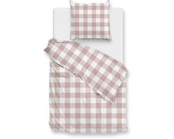 Zohome Dekbedovertrek Quattro-di-Lino - Bedlinnen met Ruiten - 140x220 - Roze - Dekbedhoes van 100% Katoen