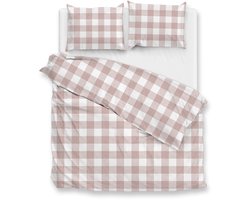 Zohome Dekbedovertrek Quattro-di-Lino - Bedlinnen met Ruiten - 200x220 - Roze - Dekbedhoes van 100% Katoen