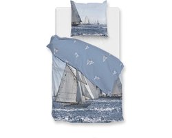 Zohome Dekbedovertrek Regatta - Bedlinnen met Zee print - 140x220 - Blauw - Dekbedhoes van 100% Katoen