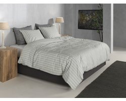 Zohome Dekbedovertrek Righe di Percalle - Deken - Dekbed - Grijs - 100% Katoen-Perkal - Strepen - 200x220 + 2 slopen 60/70 cm