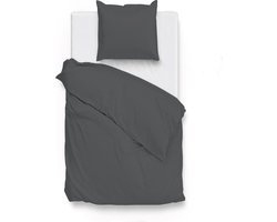 Zohome Dekbedovertrek Satinado - Effen Bedlinnen - 140x220 - Antraciet - Dekbedhoes van 100% Katoen-Satijn
