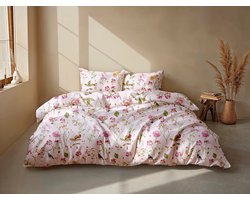 Zohome Dekbedovertrek Zita - Roze - Tweepersoons - Dekbedhoes van 100% Katoen - Bloemen - 200x220 + 2 slopen 60/70 cm - AW25