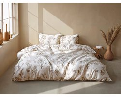 Zohome Hazel Dekbedovertrek - Ivoor - Lits-jumeaux - Dekbedhoes van 100% Katoen-Flanel - Bladeren - 240x220 + 2 slopen 60/70 cm - AW25
