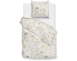 Zohome Leontine Dekbedovertrek - Naturel - Eenpersoons - Dekbedhoes van 100% Katoen-Flanel - Bloemen - 140x220 + 1 sloop 60/70 cm
