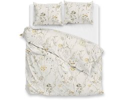 Zohome Leontine Dekbedovertrek - Naturel - Lits-jumeaux - Dekbedhoes van 100% Katoen-Flanel - Bloemen - 260x220 + 2 slopen 60/70 cm - AW25