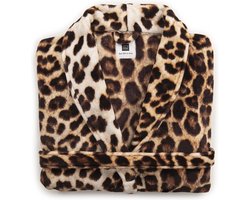 ZoHome Leopard Badjas Lang - Fleece - Maat L - Brown
