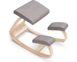 ZOLA Kniestoel - Ergochair - Ergonomische werkkruk en Bureaustoel - Werkkruk - Max 130 kg - Naturel Hout, Grijs Linnen