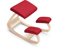 ZOLA Kniestoel - Ergochair - Ergonomische werkkruk en Bureaustoel - Werkkruk - Max 130 kg - Naturel Hout, Rood Linnen