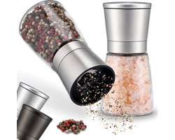 ZOLMER® Peper en Zoutmolen 2 Sets Verstelbare Keramische Kruidenmolen- Elegante Zout en Pepermolen van Hoogwaardig Roestvrij Staal, ook als Chilipepermolen [Zilver - Kruideninhoud]