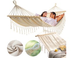 Zolta Boho - Tuinhangmat - Beige - Makrama Stijl - Houten Spreidstok