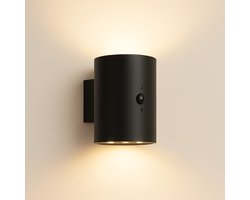 ZOLUNA Solar Wandlamp Willem Rond - Bewegingssensor - Up & Down - 12 Branduren - 3 Functies - Warm Wit - IP54 - Zwart