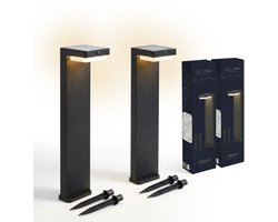 ZOLUNA Tuinverlichting op zonne energie BRAM Set van 2 - Bewegingssensor - USB Oplaadbaar - 24 Branduren - 400 Lumen - Warm Wit - 52 CM