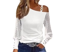 Zomer Dames Shirt Designer - Off Shoulder - Top - Wit - Kanten Mouwen