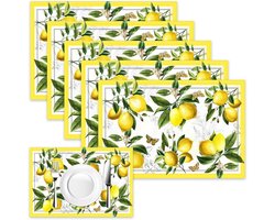 Zomer Set van 6 Citroen Placemat - 30 x 45cm Wasbare Tafelmatten voor Thuis - Restaurant - Eetkamer - Feestdagen - Bruiloften - Diner Feesten Decoratie