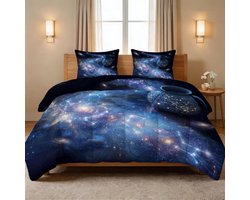 Zomerdekbed Set - Dekbed met kussenslopen - Slaapkamer Decoratie - 3D Sterrenhemel Print - 220 x 240 cm - Blauw