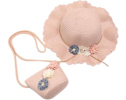 Zomerhoed en tas - Kinderaccessoires set - Strandplezier - Zacht katoenmix - 52 cm omtrek - Blauw en roze